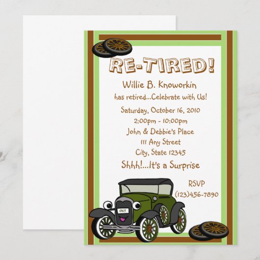 Vermoeide / Pensioen partij Kaart (Voorkant / Achterkant)