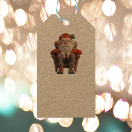 Vermoeide Santa 2 Kraft Gift Labels Cadeaulabel