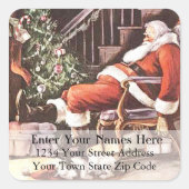 Vermoeide Santa  adreslabel Vierkante Sticker (Voorkant)