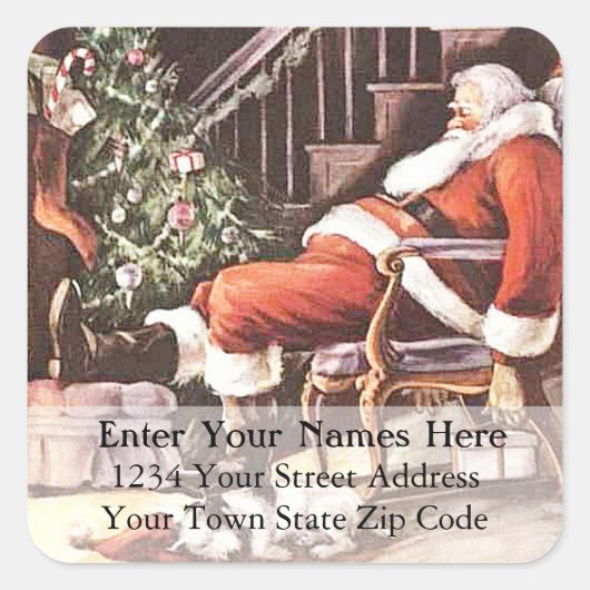 Vermoeide Santa  adreslabel Vierkante Sticker (Voorkant)