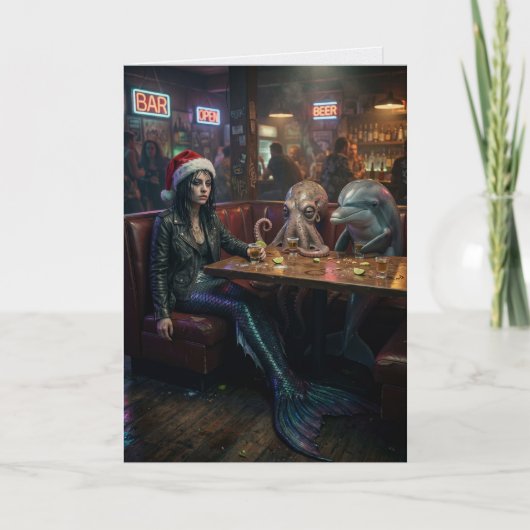 Vermoeide Zeemeermin Kerstman Inktvis Dolfijn Bar Kaart (Voorkant)