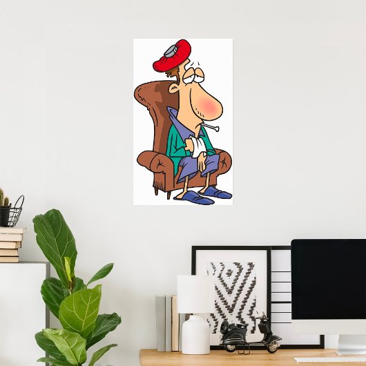 Vermoeide zieke man die in stoel zit poster