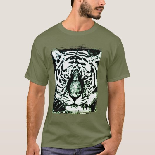 Vermoeidheid Groene Kleur Pop Kunst Tijger Moderne T-shirt (Voorkant)