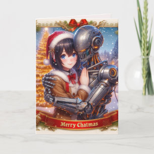 Vermoeiende Chatbot Liefde Vrouw + Robot Kerstmis Feestdagen Kaart
