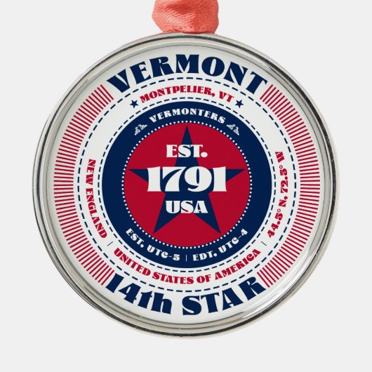 Vermont 14e staat kerstversiering metalen ornament (Voorkant)