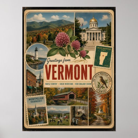 Vermont Authentieke Vintage Stijl Poster (Voorkant)