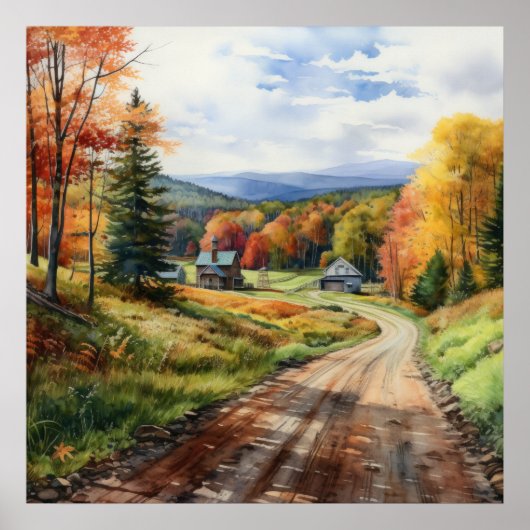 Vermont Boerderij Life Autumn Scenery Waterverf Ar Poster (Voorkant)