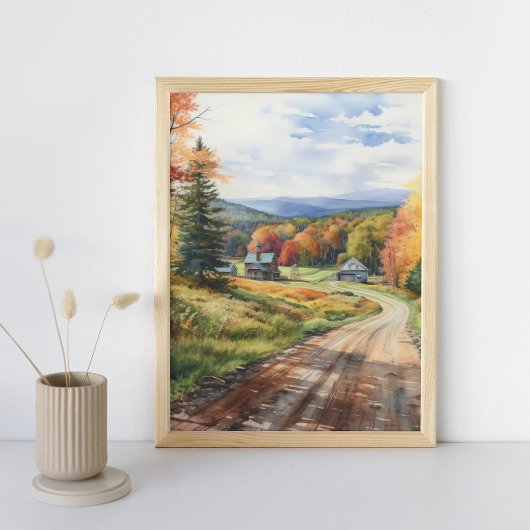 Vermont Boerderij Life Autumn Scenery Waterverf Ar Poster