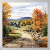 Vermont Boerderij Life Autumn Scenery Waterverf Ar Poster (Voorkant)