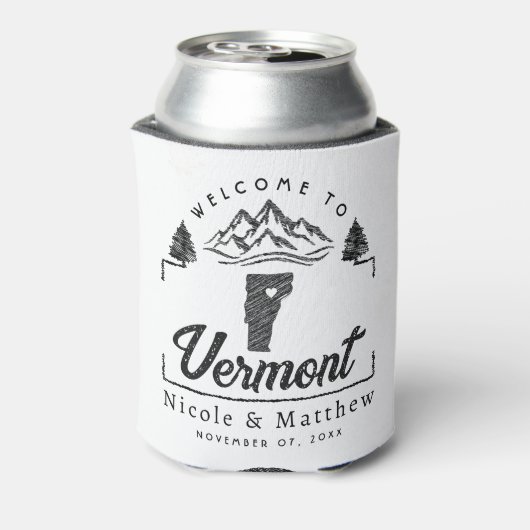 Vermont bruiloft welkom minimalistische elegante blikjeskoeler (Blikje Achterkant)