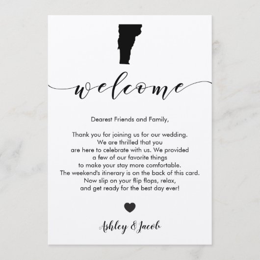 Vermont bruiloft welkomstbrief en reisschema Kaart (Voorkant)