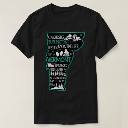 Vermont Burlington schattige kaart EsRutland Benni T-shirt (Design voorkant)