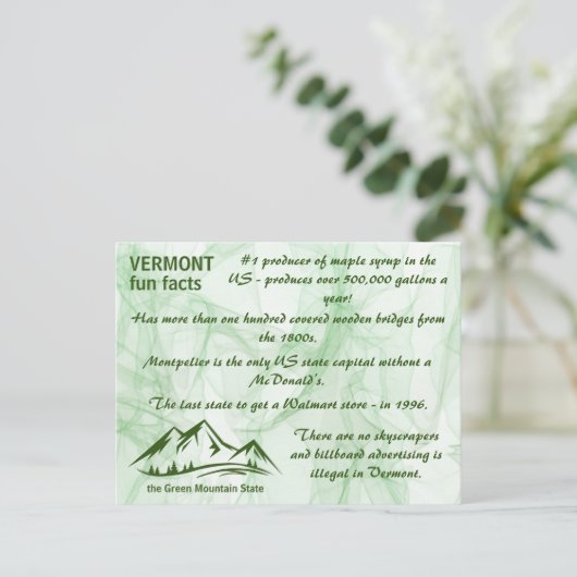 Vermont, de Groene Berg-staatsfeiten Briefkaart (Staand voorkant)