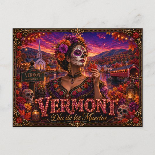 Vermont Día de los Muertos Retro Briefkaart (Voorkant)