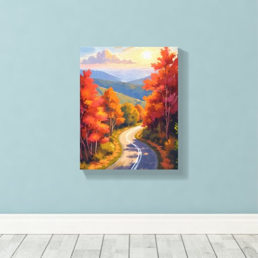 Vermont Fall Foliage Watercolor Landscape Canvas Afdruk (Insitu (Houten vloer))