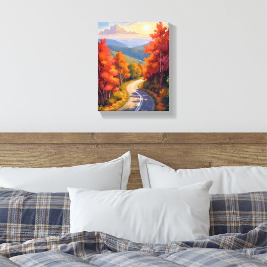 Vermont Fall Foliage Watercolor Landscape Canvas Afdruk (Insitu (Slaapkamer))