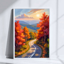Vermont Fall Foliage Watercolor Landscape Painting Poster