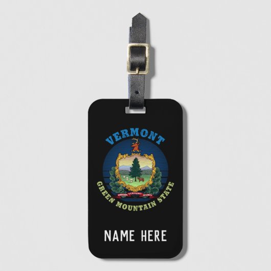 VERMONT GREEN MOUNTAIN STATE FLAG BAGAGELABEL (Voorkant (verticaal))