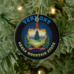 VERMONT GREEN MOUNTAIN STATE FLAG KERAMISCH ORNAMENT