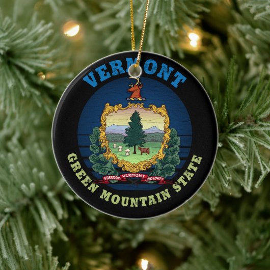 VERMONT GREEN MOUNTAIN STATE FLAG KERAMISCH ORNAMENT (Boom)