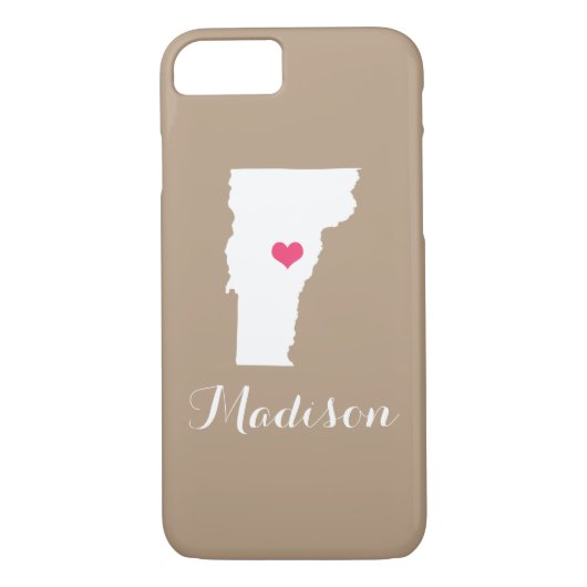 Vermont Heart Mocha Bruin Custom Monogram Case-Mate iPhone Case (Achterkant)