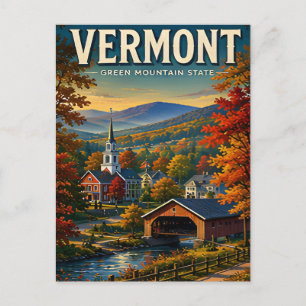Vermont Herfst Bergen Overdekte Brug Charme Briefkaart