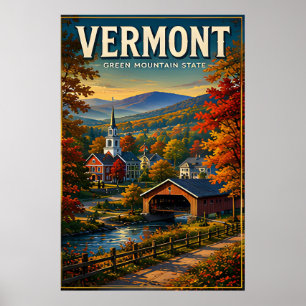 Vermont Herfst Bergen Overdekte Brug Charme Poster