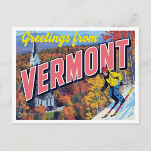 Vermont Herfstloof Skiën Kerk Briefkaart
