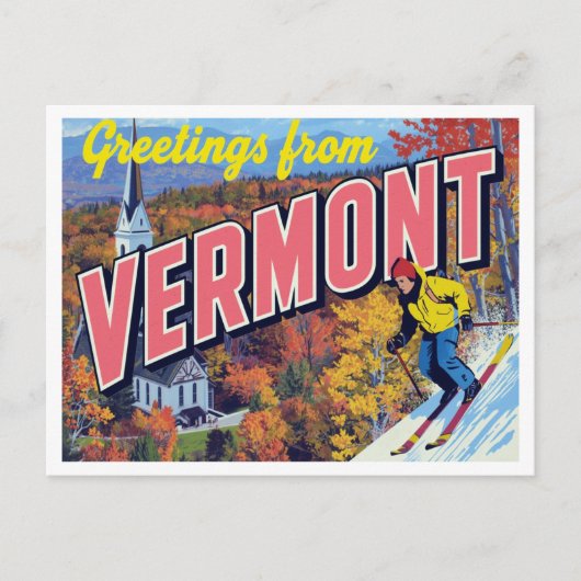 Vermont Herfstloof Skiën Kerk Briefkaart (Voorkant)