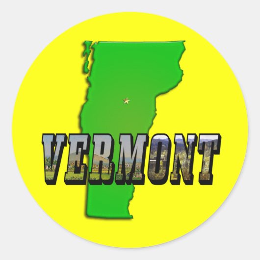 Vermont kaart overzicht en Afbeelding tekst Ronde Sticker (Voorkant)
