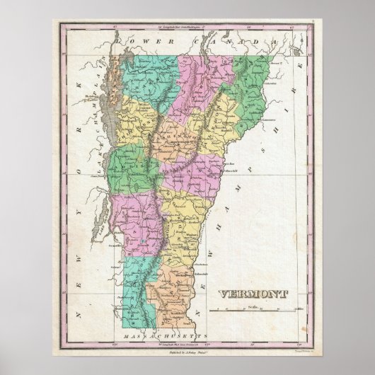 Vermont Map, kaart, vintage poster (Voorkant)