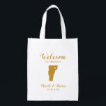 Vermont Map Wedding Welcome Bag, Gold Canvas tas Boodschappentas<br><div class="desc">Het weekend van de bruiloft heet cadeautas voor gasten uit de stad voor je bruiloft,  met afbeelding van Vermont,  met hart dat je op de precieze locatie kunt plaatsen. Vul tas met je favoriete godies.</div>