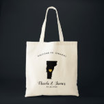 Vermont Map Wedding Welcome Bag Tas Black, Gold<br><div class="desc">Het weekend van de bruiloft heet cadeautas voor gasten uit de stad voor je bruiloft,  met afbeelding van Vermont,  met gouden hart.  Vul tas met je favoriete godies.</div>
