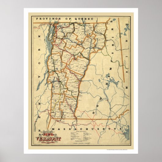 Vermont Railroad & Town Map 1896 Poster (Voorkant)