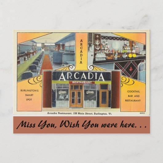 Vermont, restaurant Arcadia, Burlington Briefkaart (Voorkant)