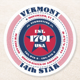 Vermont rood wit blauw typografie ronde kartonnen onderzetter