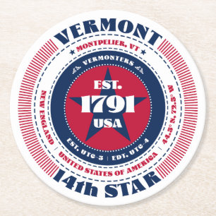 Vermont rood wit blauw typografie ronde kartonnen onderzetter