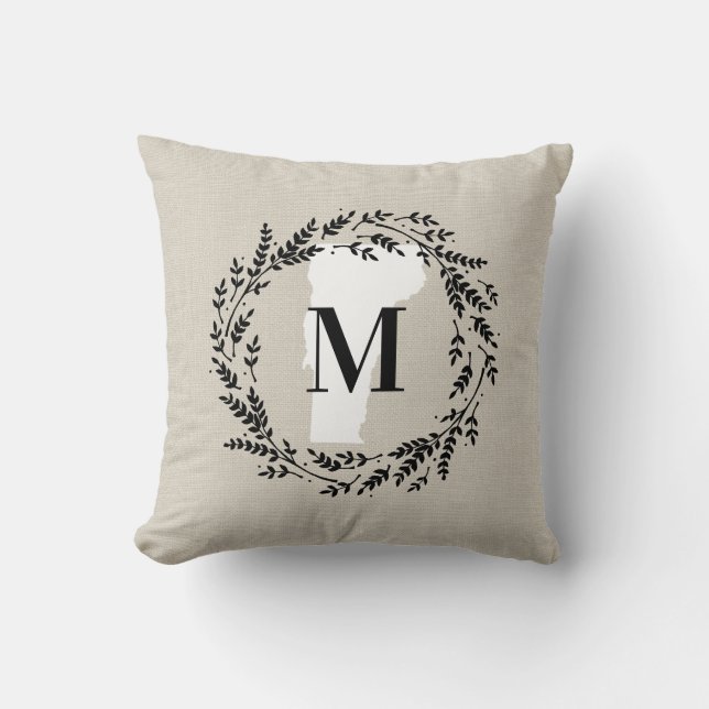 Vermont Rustic Wreath Monogram Sierkussen (Voorkant)