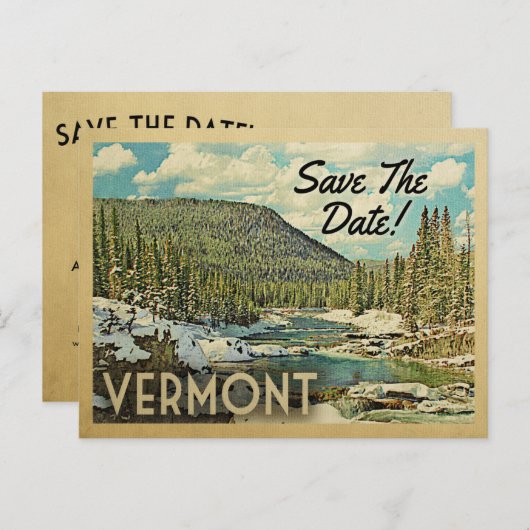 Vermont Save the Date Mountains Aankondigingskaart (Voorkant / Achterkant)