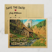 Vermont Save the Date Rustic Cabin Mill Bossen Aankondigingskaart (Voorkant / Achterkant)