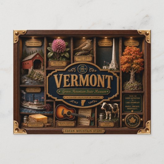 Vermont Shadow Box 3D Figuur Staat Briefkaart (Voorkant)