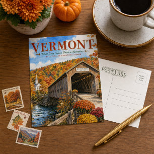 Vermont Silk Road Brug Herfstloof Ansichtkaart Briefkaart