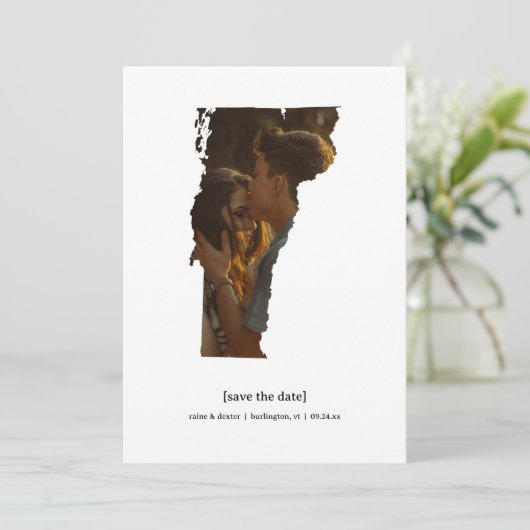 Vermont Sla de datum fotokaart op Save The Date (Staand voorkant)