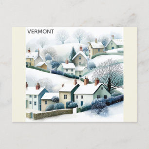 Vermont Sneeuwachtig Winterdorp Reisillustratie Briefkaart