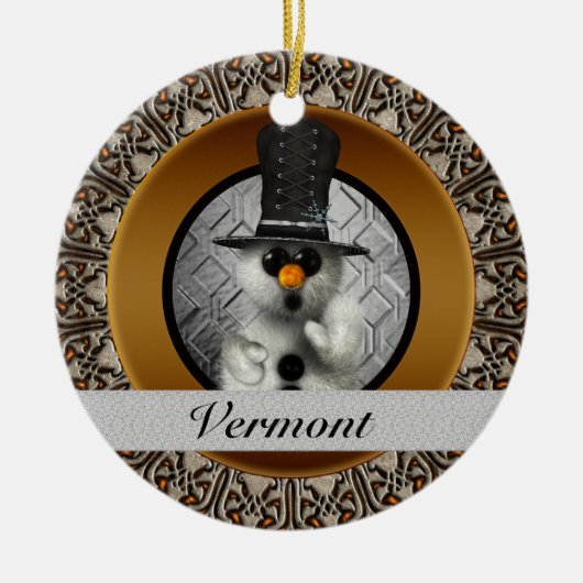 Vermont Snowman kerstversiering Keramisch Ornament (Voorkant)