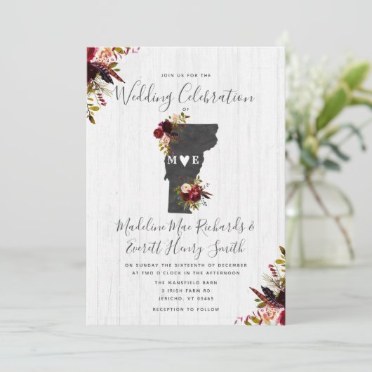 Vermont staat bestemming bruiloft uitnodiging (Staand voorkant)