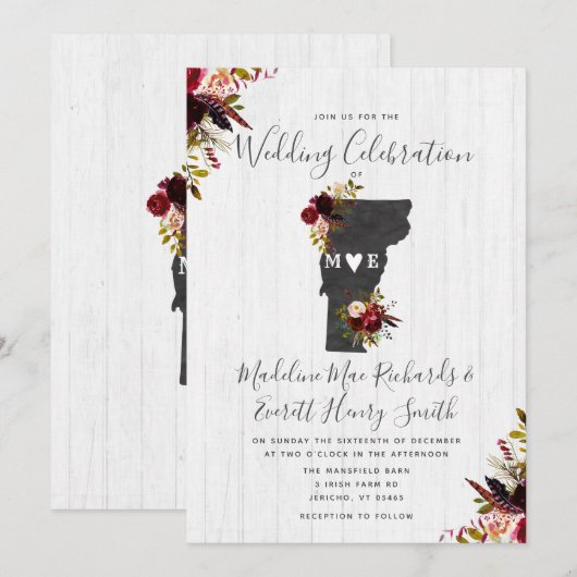 Vermont staat bestemming bruiloft uitnodiging (Voorkant / Achterkant)