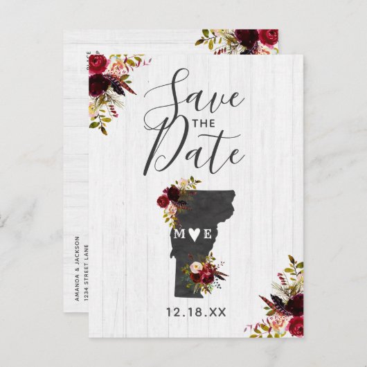 Vermont State Destination Rustic De datum opslaan Aankondigingskaart (Voorkant / Achterkant)