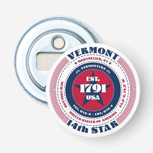 Vermont State Information Circle Button Flesopener (Voorkant)