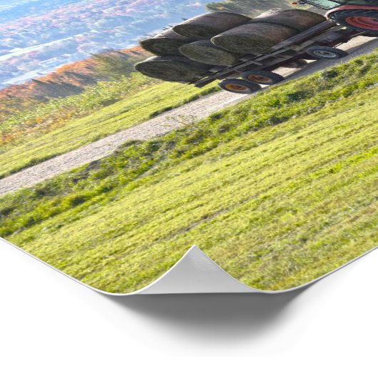 Vermont Tractor Hauling Hay Bales Poster (Hoek)